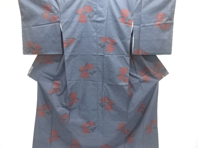 JAPANESE KIMONO / SILK / DORO OSHIMA TSUMUGI / WOVEN FLOWERS